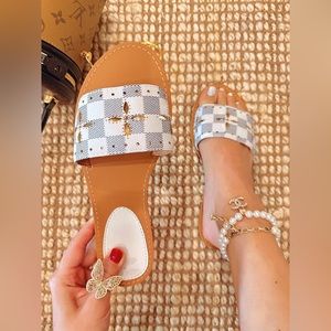 Checkered Tan and White Women's Sandals